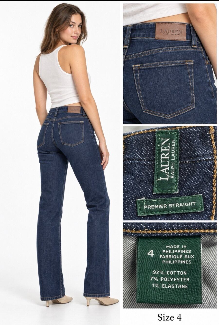 Lauren Ralph Lauren Women's Premier Straight Jeans Size 4 Dark Wash Indigo Indie